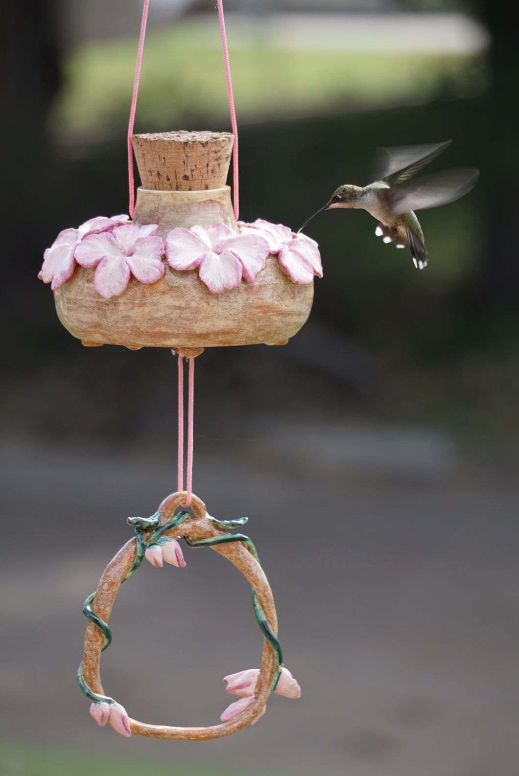 Naturally Charmed (Art Piece) Hummingbird bird feeder,  (ruby throated female photo)